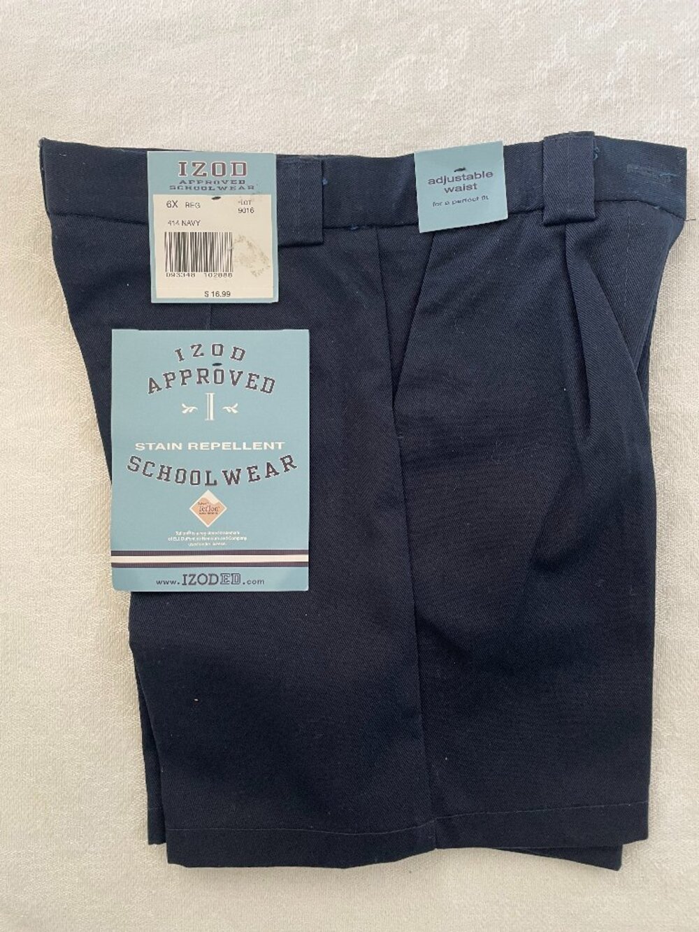 NWT IZOD Unisex Navy Blue School Uniform Shorts Size 6X Reg Adjustable Waist